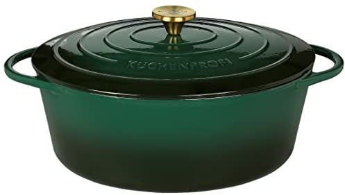 Küchenprofi 0402001133 - Casseruola in ghisa con coperchio, interno verde/nero, 33 cm, forno olandese, smaltata, per stufare, cuocere al forno, arrostire