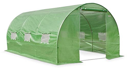 Garden Point Grün Folientunnel Folienhaus Folienzelt Gewächshaus Pflanzenhaus Foliengewächshaus Tomatenhaus 3m x 6m x 2 m