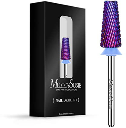 MelodySusie Professional 5 in 1 Nail Drill Bits, 3/32'' Carbide Tungsten Multi-function, Suitable for Manicure Pedicure Cuticle Gel Polishing, Purple, Medium