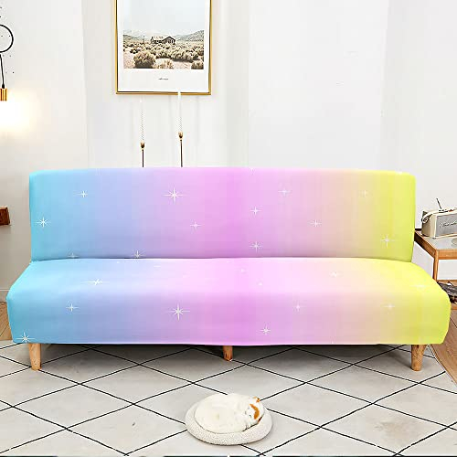Surwin 3D Sofabezug ohne Armlehnen Stretch Armlose Sofabettüberzug Antirutsch Clic Clac Sofahusse Schonbezug Protector für Klappcouch Schlafsofa mit 2-3 Sitzplätzen (Regenbogen,190-230cm)