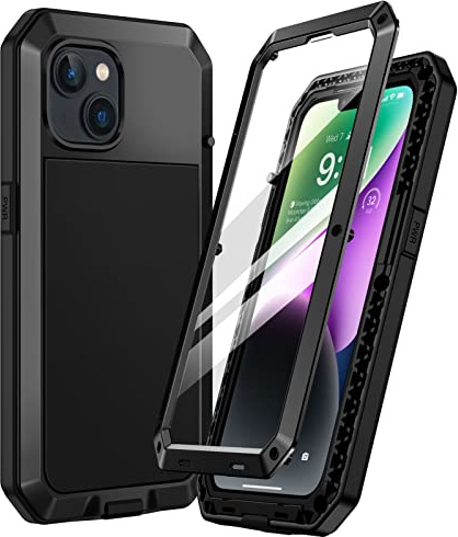 Focusor für iPhone 14 Hülle Metall Panzer 360 Grad Outdoor Stoßfest Armor | Schwarz,Military,Robust,Full,Hardcase,Staubdicht,Baustelle,Heavy Duty,Komplett Schutzhülle,Handyhülle mit Displayschutz