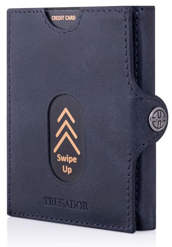 TRUSADOR Slim Wallet Valencia I 8 Karten Mini Geldbörse Herren klein mit RFID Schutz I Damen & Herren Portemonnaie I Credit Card Holder Geldbeutel – Münzfach, Navy