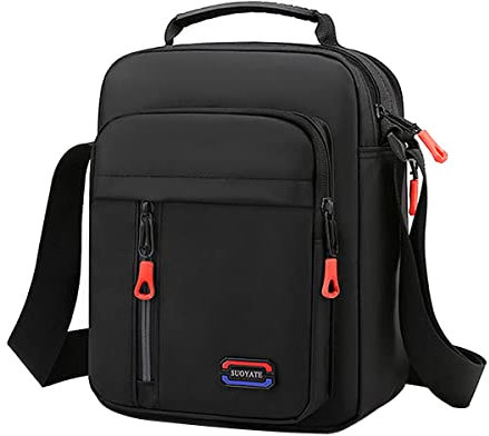 A-QMZL Bandolera hombro de Viaje Mensajero pequeño de Lona Bolso Cruzado Teléfono con Múltiples Bolsillos para Trabajo Senderismo, para Hombre (negro 2)