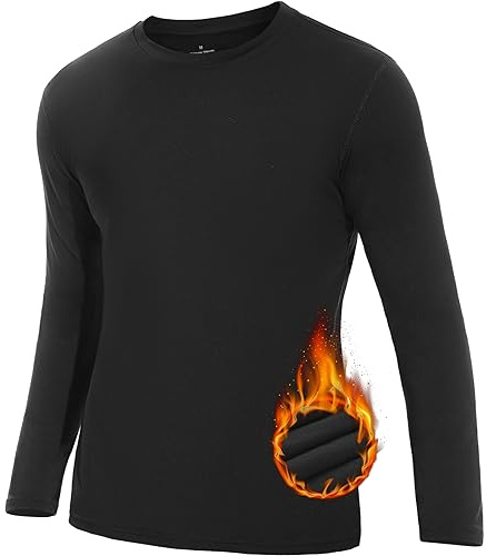 SIMIYA Mens Long Sleeve Thermal Tops Crew Neck Thermal Underwear Winter Warm Base Layer Thermals T-Shirt Vest(Black,XL)