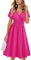 VOTEPRETTY Sommerkleid Damen Knielang Kleid Sommer V Ausschnitt Wickelkleid Kurzarm Midikleid mit Taschen