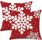 Ohok 2er Set Dekorativ Weihnachten Kissenbezug 45x45 cm, Polyester Leinen Zierkissenbezüge Merry Christmas Kissenbezüge Dekor Kissenhülle Set für Schlafzimmer Wohnzimmer Sofa (Rot Schneeflocke)