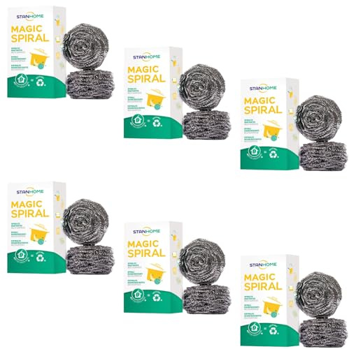 STANHOME Estropajo de Acero Inoxidable Magic Spiral, Nana Quita Grasa, Elimina Alimentos quemados y Manchas dificiles - Ideal para vajilla, cazuelas, ollas, sartenes, Parrillas y Fregadero (6)