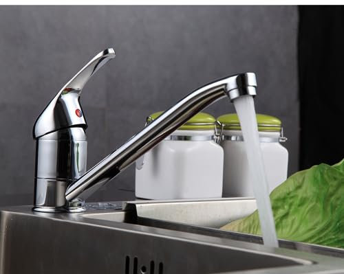 Kitchen Bathroom Sink Tap Single Lever Mono Basin Mixer Tap Faucet with Swivel Spout, Easy to Installation,with UK Standard Hose & Fittings Solid Brass Contruction Chrome Finished