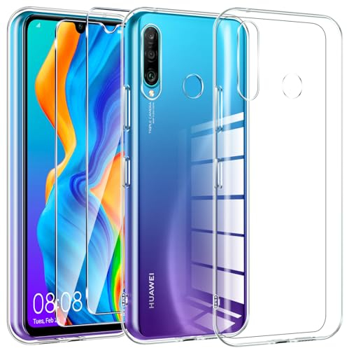 Kokio Crystal Clear Cover per Huawei P30 Lite con 2 Pezzi di Vetro Protettivo,Cover Protettiva in Silicone TPU Trasparente Morbido Ultra Sottile,Anti-Ingiallimento Antigraffio