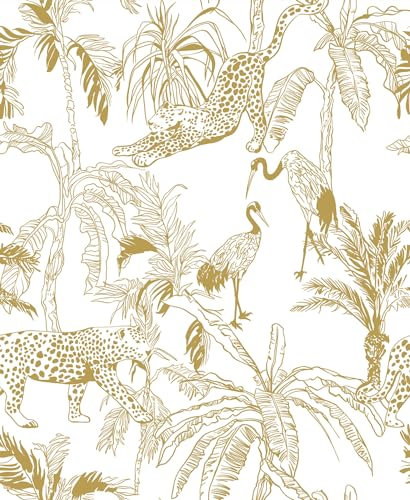 Heroad Papier peint autocollant motif léopard blanc et doré, 43,9 x 998,2 cm, motif animaux de la jungle, papier contact pour armoires, revêtement de tiroir, décoration murale