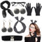 Shinybox 50er Jahre Damen Accessoires, 7 Stück 1950s Kostüm Accessoires mit Chiffon Schal Polka Dot Stirnband Ohrringe Ohrstecker Handschuhe Gürtel Brille für Karneval Kostüm Set