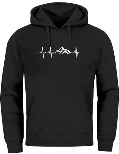 Neverless® Hoodie Herren Print Wandern Berge Herzschlag Outdoor Aufdruck Motiv Männer Fashion schwarz M