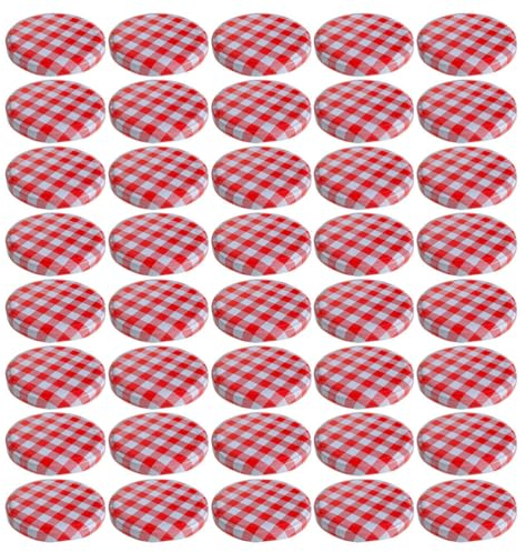 PRETYZOOM 40Pcs Wide Mouth Mason Jar Lids Split Type Plaid Reusable Metal Canning Covers Jam Jar Replacement Sealing Lids for Pickles, Honey & Homemade Jelly Kitchen Storage (86mm)