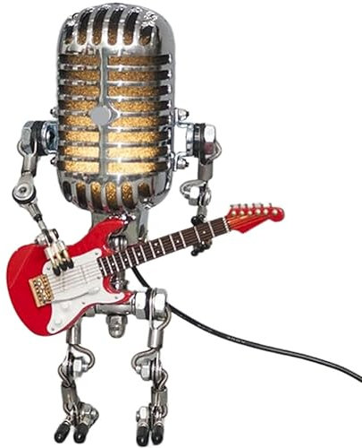 Hanabitx Retro Stil Vintage Mikrofon Roboter Schreibtischlampe, Vintage Mikrofon Roboter Touch Dimmer Lampe Tischlampe Einfach zu Bedienen Rot