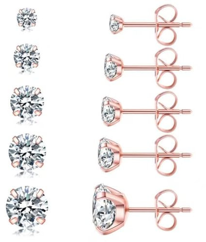 WATEFOER 5 Paar Edelstahl Ohrstecker Set, Hypoallergene Cubic Zirkonia 316L Ohrringe für Frauen Männer, Weihnacht Geburtstag geschenk