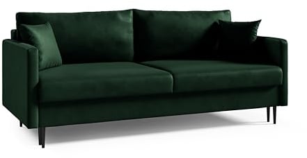 LIKMA 3 Sitzer Sofa Mara 209 cm mit Schlaffunktion und Bettzeugbehälter, Velvet Schlafsofa mit Bettkasten, Moderne Couch, Sofagarnituren, Bettsofa Farbe: Flaschengrün, Stoff: Fresh 13