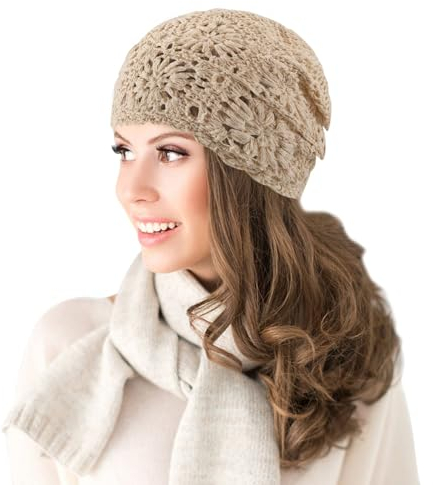 Nogsay Damen Sommer Strickmützen Handgemacht Häkelmütze Slouch Beanie Mütze Dünne Leichte Sommermütze