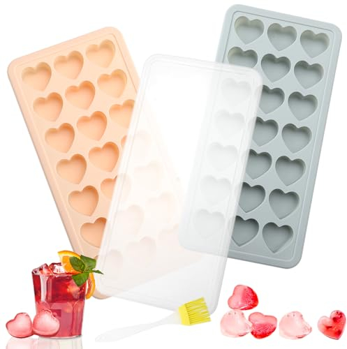 Herz Eiswürfelform Silikonform, 42 Gitter Herz Eiswürfelform Silikon, Eiswürfelform mit Deckel und Bürsten BPA Frei, Silikon Eiswürfelform in Lebensmittelqualität, Herzform Silikon