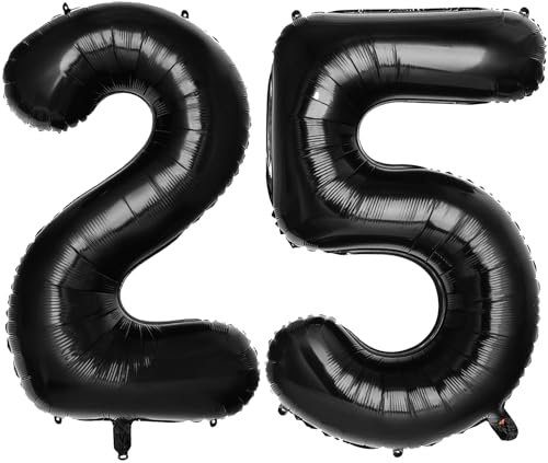 PatiCool Zahlen Luftballon 25 Schwarz, 100cm - 40 Zoll Luftballons Geburtstag, XXL Riesen Folienballon 25 Schwarz Geburtstagsdeko, Helium Ballons Zahlen 25 für Frau Mann Jahrestag Deko Geburtstags