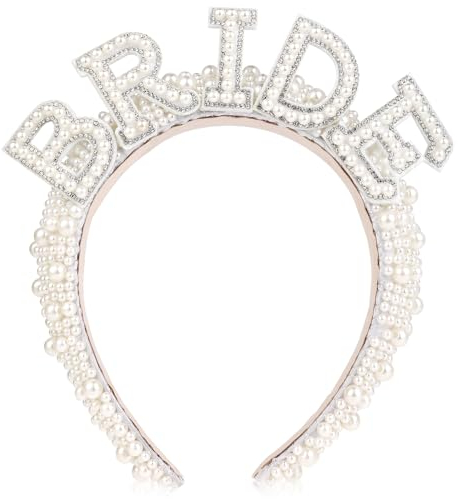 Bride Perlen Haarreif Weiß Perlen Breit Stirnband Hochzeit Braut Stirnbänder Faux Perlen Krone für Party, Hochzeit Haarschmuck-BRIDE