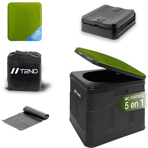 T2ND® Inodoro Portátil, WC Portatil, Baño Plegable Compacto y Ligero para Camping Ideal para Excursiones y Actividades al Aire Libre