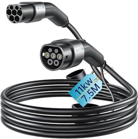 QIAO)) Type 2 EV Charging Cable, 11kW 7.5M 16A Three Phase, Electric Vehicle Type 2 to Type 2 IEC 62196 EV Charger Cable, EVs/Plug-in Hybrid Fast Car Charging Cable with Carry Bag