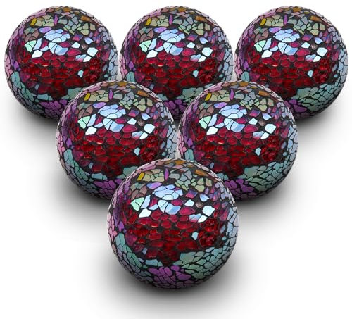 Quancru 6 Stück 6cm Mosaik Glas Kugel Weihnachten Dekoration Spiegel Kugeln Sphäre DIY Büro Haus Hotel Einkaufen Couchtisch Ornamente Globus - Rot