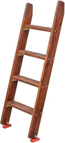 SHENJIA 4-stufige Leiter Aus Holz Für Etagenbetten, Robuste Leiter Für Hochbetten + rutschfeste Füße Und Einfache Montage, Kletterzubehör Für Kinder Und Erwachsene(Size:4 Step 125cm/49,Color:Braun)