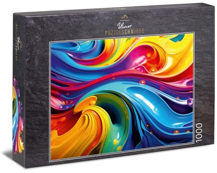 Ulmer Puzzleschmiede - 1000 Teile Puzzle Rainbow Water - Kräftiges Farbenspiel aus ineinander fließenden Farb-Wellen im Regenbogen-Stil - Ausgefallenes Puzzle-Erlebnis Made in Germany