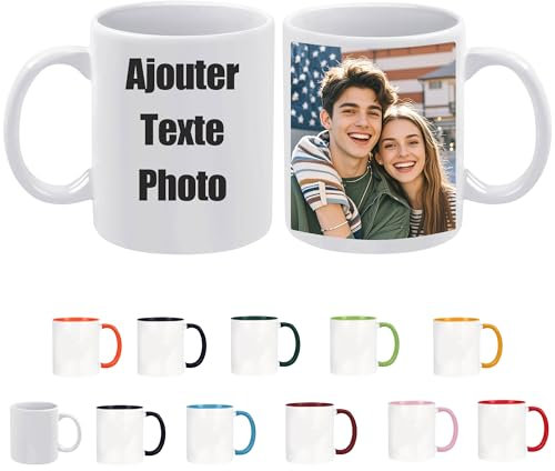 Tasse Personnalisable & Mug Personnalisé avec Votre Photo/Texte, Mugs et Tasses à Café, Tasse Personnalisée, Mug Personnalisé Photo, Cadeau Personnalisé Cadeau D'anniversaire (Blanc)