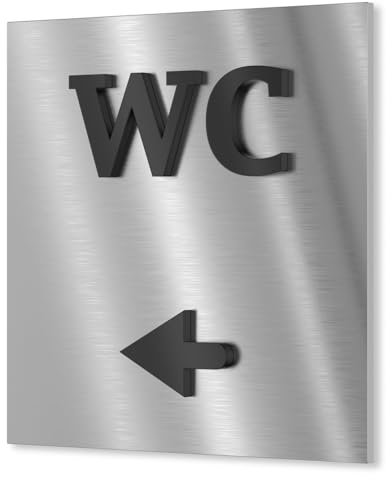 Urhome WC Toiletten Schild aus V2A Edelstahl 120x120-230x230mm Schwarz Pfeil rechts links - Piktogramm Türschild rostfrei - Herren Damen Toilette Infoschild für Wand Tür Innen Außen