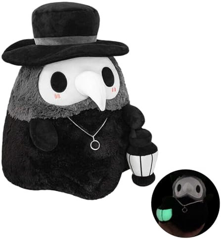 Zhlearda Plague Doctor Plüschtier, 20cm Plague Doctor Plush, Plagues Doctors Plush Toy, Halloween Kuscheltier, Schwarz Cartoon Plüschspielzeug, Luminous Plush für Dekoration von Ostern und Halloween