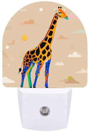 Night Light Plug Into Wall Colorful Giraffe Fans Lovers Nightlight with Auto Dusk to Dawn Sensor LED Night Lamp 0.5W Plug-in Light for Bedroom, Bathroom, Hallway, Stairway