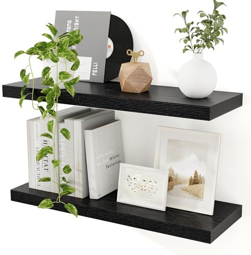 Feihorrm Wandregal, Wandboard 2er Set, 60cm Schweberegal aus MDF Holz, Regal Wand, Regalbrett für Arbeitszimmer, Küche, Badezimmer, Schlafzimmer und Wohnzimmer (Schwarz, 60 cm)