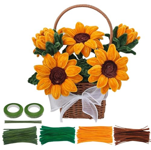 EnixwH 300 Pcs Limpiapipas Chenilla, Limpia Pipas para Manualidades, Pipas Alambre de Chenilla, Limpiapipas Manualidades, Tallos de Chenilla, Girasol Bouque Pipe Cleaner Set