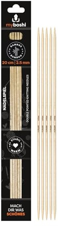 myboshi Nadelspiel, Länge 20cm, 5 Stück, Bambus, Strumpfstricknadel, luxuriöses Strickgefühl, Braun, 2,5mm