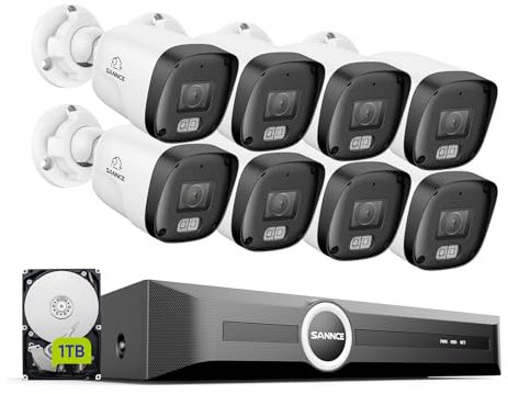 SANNCE 8CH POE CCTV Security Camera System, 5MP Network Video Recorder PoE 8 Channel NVR with 8x 3MP Outdoor Security IP Cameras and 1TB HDD Audio Recording