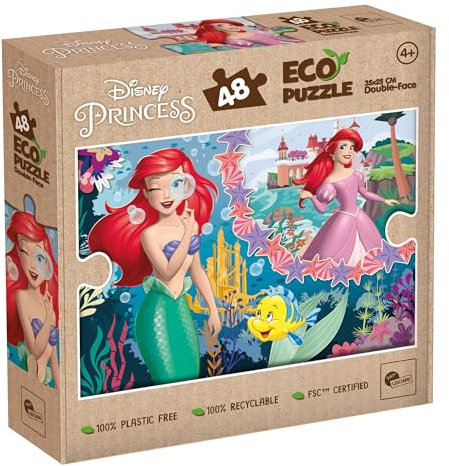Lisciani - Puzzle Disney Princesses Ariel - 48 Teile Doppelseitiges Puzzle für Kinder ab 4 Jahren - Rückseite Zum Ausmalen - Format 25x35 cm - Die kleine Meerjungfrau - Geburtstagsgeschenkidee