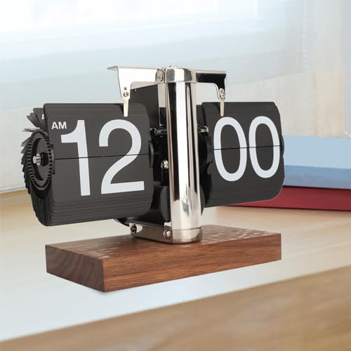 Retro Digital Flip Down Clock, Automatische Mechanische Drehflip -Uhr, Mitte des Jahrhunderts Modernes -Batterie -Batterie -Ausrüstung für Zimmer, Zuhause, Büro Betrieben (BLACK) (BLUE) (Edelstahl
