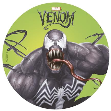 dekora - Birthday Cake Decoration - Venom 20 cm Cake Topper - Edible Wafer Disc for Cakes - Gluten-Free, Sugar-Free, Lactose-Free - Suitable for Vegetarians