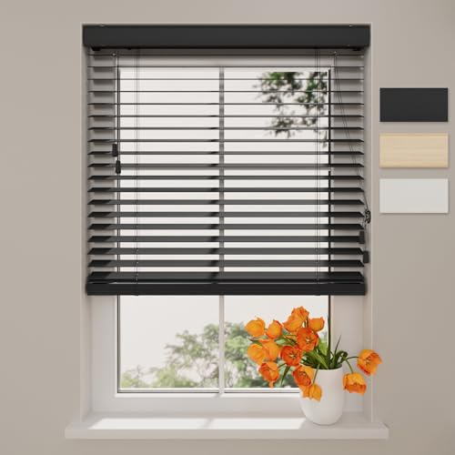 DTCH® Holzjalousie innen, schwarz, 120 x 175 cm | 50mm Lamellen, nachhaltiges Holz, Sicht- und Sonnenschutz, Lichtregulierung, Breiten bis 250 cm, kindersicher