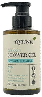 ayawa Jojoba & Iris Duschgel, vegane, natürliche Körperpflege ohne Zusatzstoffe, silikonfrei, parabenfrei und sulfatfrei, 300 ml