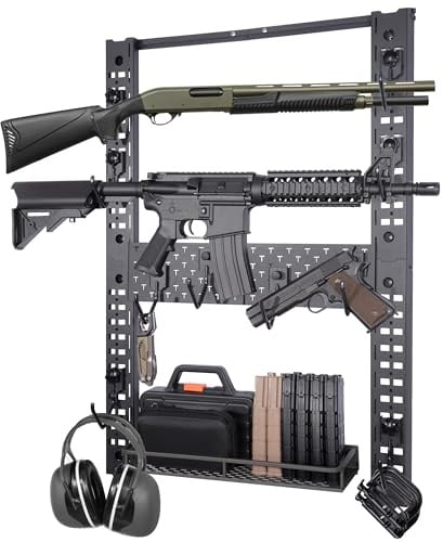 BOOSTEADY Waffenwandhalterung Modulare Gewehrhalter Waffenständer mit Aufbewahrungsfach für bis zu 54 kg, 81,5 x 55,9 cm