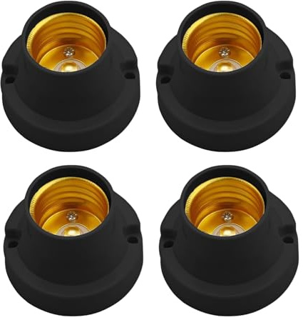 MejaRizon 4 Stück Lampenfassung E27, Lampenfassungen E27 Universal, E27 Fassung zum Anschrauben, Lampensockel Adapter für LED-Lampen, Schwarz