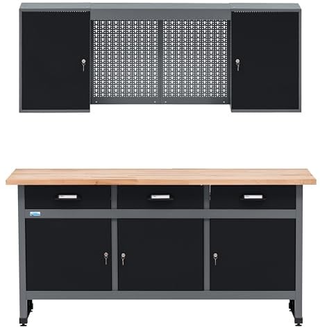 Küpper Werkstatt Set 70421-9, Werkstatteinrichtung Werkbank 170 cm mit Vollbuchenplatte, Hängeschrank (Schwarz)