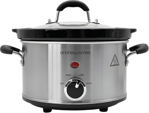 Andrew James 1.5L Slow Cooker - Roast-to-Rest – Compact Small Slow Cooker for 1–2 People with Oven-Proof Ceramic Pot, Easy-Clean Design, 3 Heat Settings & Glass Lid – Make Sauces, Soups & Small Meals