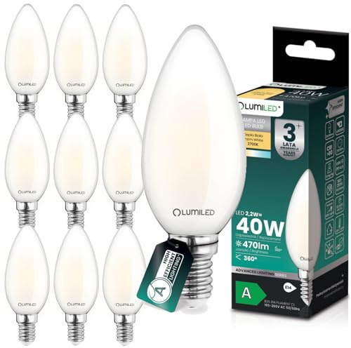 Lumiled LED Lampe Ultraeffizient B35 E14 Energieklasse A 2.2W 470lm ersetzt 40W 2700K Warmweiß Kerzenlampe Filament Milchglas 360° Abstrahlwinkel Nicht Dimmbar 10er Set