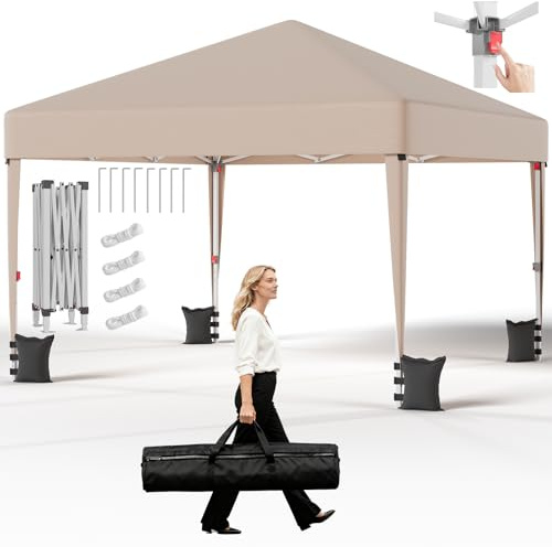 JUMMICO Pavillon 3x3 Wasserdicht Stabil Winterfest Höhe Verstellbar | Faltpavillon Pavillion UV Schutz 50+,Gartenpavillon Faltzelt für Garten, Innenhof, Camping,Gazebo Beige