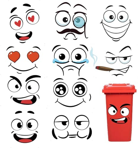 10 Pack Funny Trash Garbage Can Stickers- 11.8in x 8.3in Cute Toilet Lid Decal Sticker, Adhesive Cartoon Expressions Sticker for Kitchen Fridge Bucket, Decorative Wall Stickers Indoor (Pattern 2)