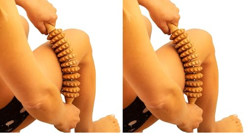 Tuuli Accessories Anti Celulitis Masajeador Rodillo Anticelulítico para Masaje del Cuerpo Muslos Maderoterapia Madera 40 cm (Paquete de 2)